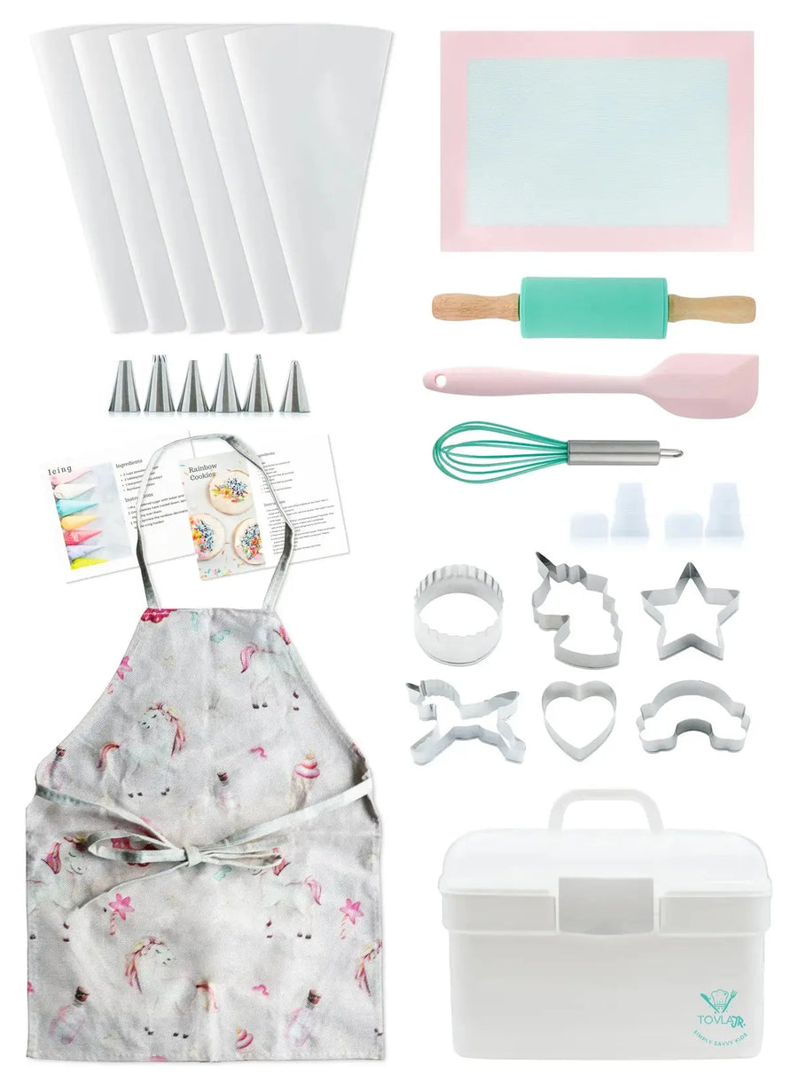 inside of product package of unicorn baking set